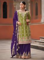 Pure Chinnon Green Wedding Wear Embroidery Work Readymade Plazzo Suit